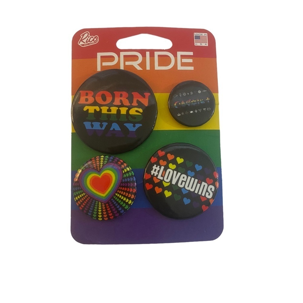 PRIDE 4 Buttons Born This Way Coexist Love Wins Rainbow LGBTQIA2S+